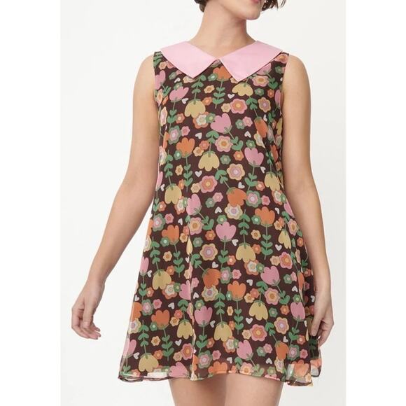 Unique Vintage Dresses & Skirts - Unique Vintage 1960’s Brown Floral Chiffon Dress M 6 8 NWOT